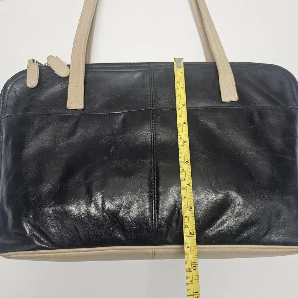 Latico Black & Tan Leather Briefcase Shoulder Bag Purse Satchel Carry Large